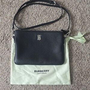 Burberry Black Leather TB Monogram Crossbody Bag